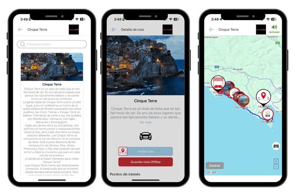 Mapa turístico de Cinque Terre, Italia, con sus cinco pueblos junto al mar, senderos panorámicos, viñedos y principales puntos de interés para los visitantes
