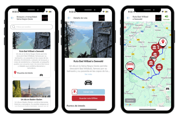 Mapa turístico de la ruta de Bad Wildbad a Seewald en la Selva Negra, con caminos panorámicos, bosques, pueblos pintorescos y puntos de interés para los visitantes