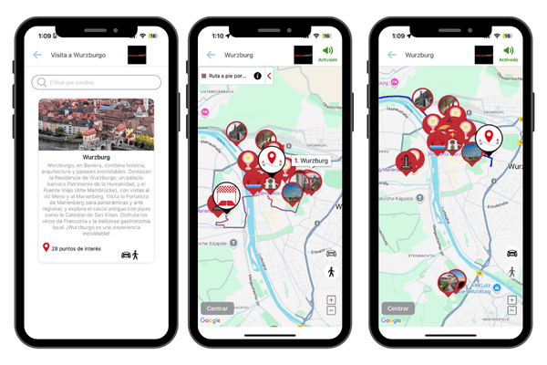 Mapa turístico de Wurzburgo en Alemania con principales atractivos y rutas