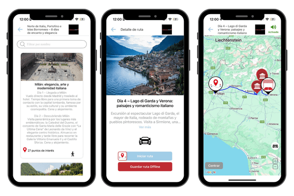 Mapa interactivo de la Audioguía del Norte de Italia con rutas por Milán, Verona, Venecia, Bolonia, Cinque Terre y los lagos del norte, ideal para planificar tu viaje con narraciones y mapas offline.
