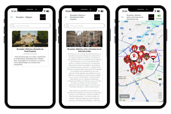 Mapa turístico de Bruselas que muestra rutas por sus principales atractivos históricos, museos de arte y tradicionales cervecerías belgas, diseñado para viajeros que desean explorar la ciudad de forma completa.