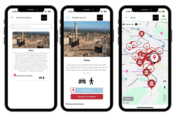 Mapa turístico de Siena con sus principales atractivos: Piazza del Campo, Duomo, murallas medievales y rutas por el centro histórico declarado Patrimonio de la Humanidad.